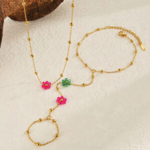 Set Of Flower Bead Necklace and Hand Chain