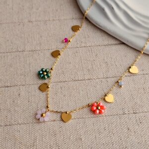 18k gold multi flower Necklace