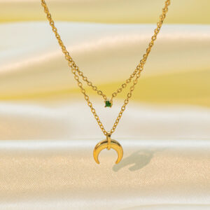 18K EMERALD MOON DOUBLE LAYER NECKLACE