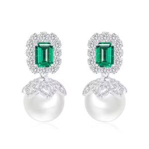EMERALD ZIRCON PEARL EARRINGS