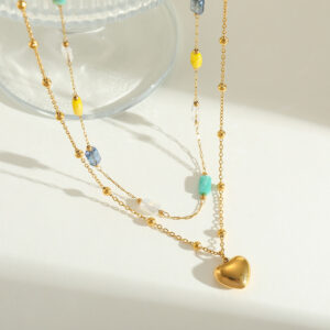 18k DOUBLE LAYER STONE HEART NECKLACE