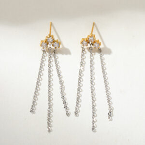 18K GOLD SILVER DANGLE EARRINGS